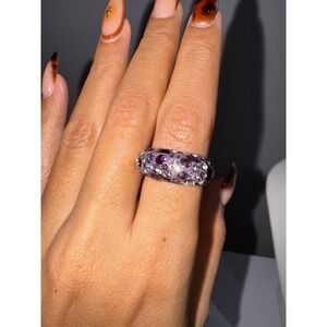 JCM THAILAND 925 ring Purple Lavendar Gem Stones Shiny Sterling Silver‎ Sz 8